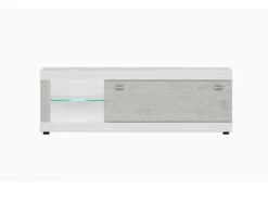 Mur TV COURTNEY Avec Rangements - LEDs - Blanc Avec Portes Aspect Béton -Deco.fr Soldes Boutique meuble tv 302607