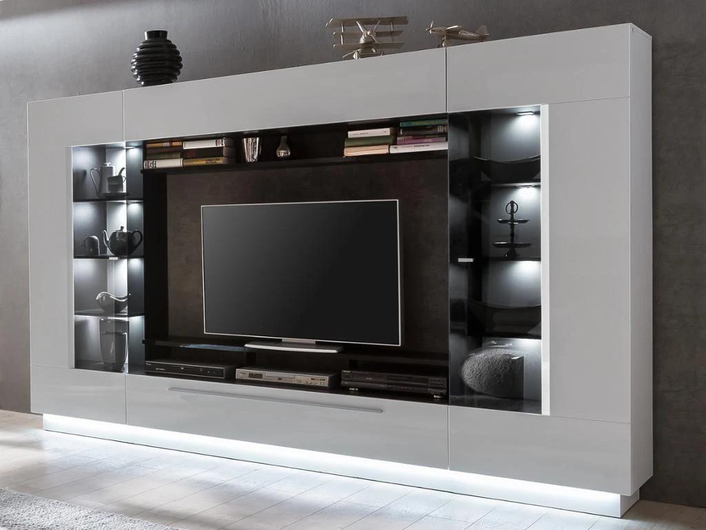 Mur TV BLAKE Avec Rangements - LEDs - MDF - Blanc 1 Mur TV BLAKE Avec Rangements - LEDs - MDF - Blanc