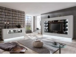 Mur TV BLAKE Avec Rangements - LEDs - MDF - Blanc 7 Mur TV BLAKE Avec Rangements - LEDs - MDF - Blanc -Deco.fr Soldes Boutique meuble tv 333049