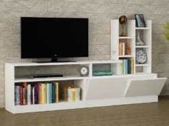 Mur TV Avec Rangements - Coloris : Blanc - FIDANA -Deco.fr Soldes Boutique meuble tv 3350527