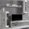Mur TV DYLAN Avec Rangements - LEDs - Coloris : Blanc Et Béton -Deco.fr Soldes Boutique meuble tv 355413
