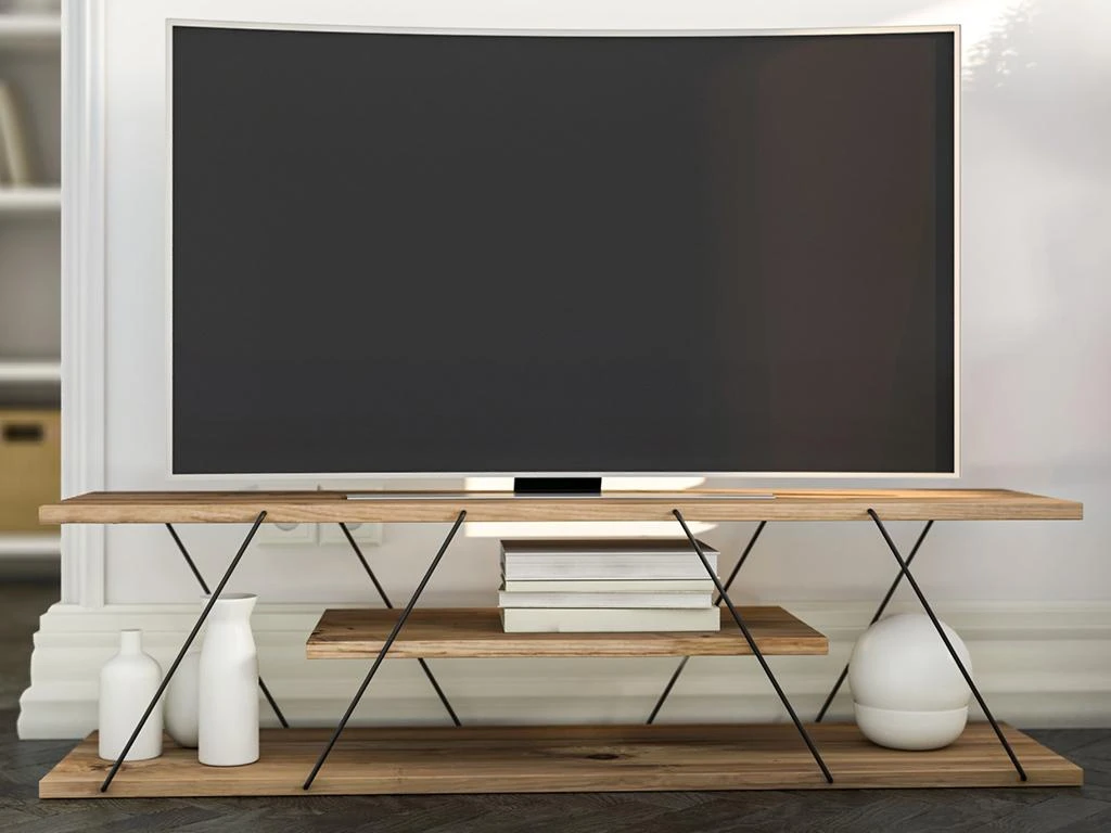 Meuble TV Avec 2 étagères - Naturel Et Noir - DELORY 2 Meuble TV Avec 2 étagères - Naturel Et Noir - DELORY – Image 2