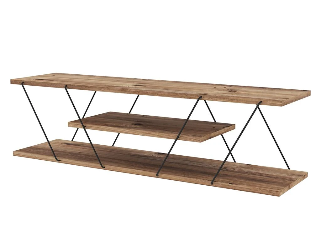 Meuble TV Avec 2 étagères - Naturel Et Noir - DELORY 4 Meuble TV Avec 2 étagères - Naturel Et Noir - DELORY – Image 4