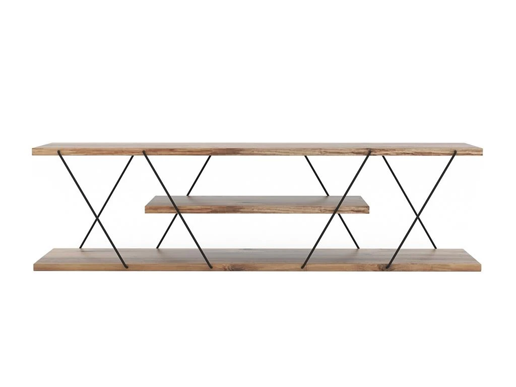 Meuble TV Avec 2 étagères - Naturel Et Noir - DELORY 5 Meuble TV Avec 2 étagères - Naturel Et Noir - DELORY – Image 5