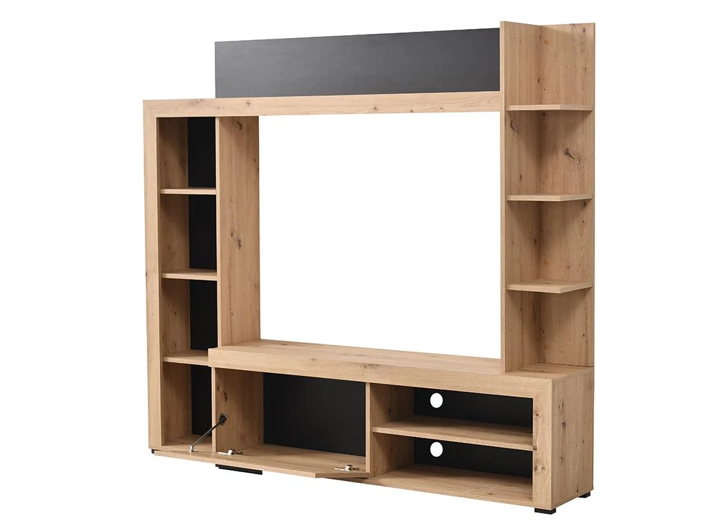 Mur TV BALTIMORE - Avec Rangements - Coloris : Chêne & Anthracite 4 Mur TV BALTIMORE - Avec Rangements - Coloris : Chêne & Anthracite – Image 4