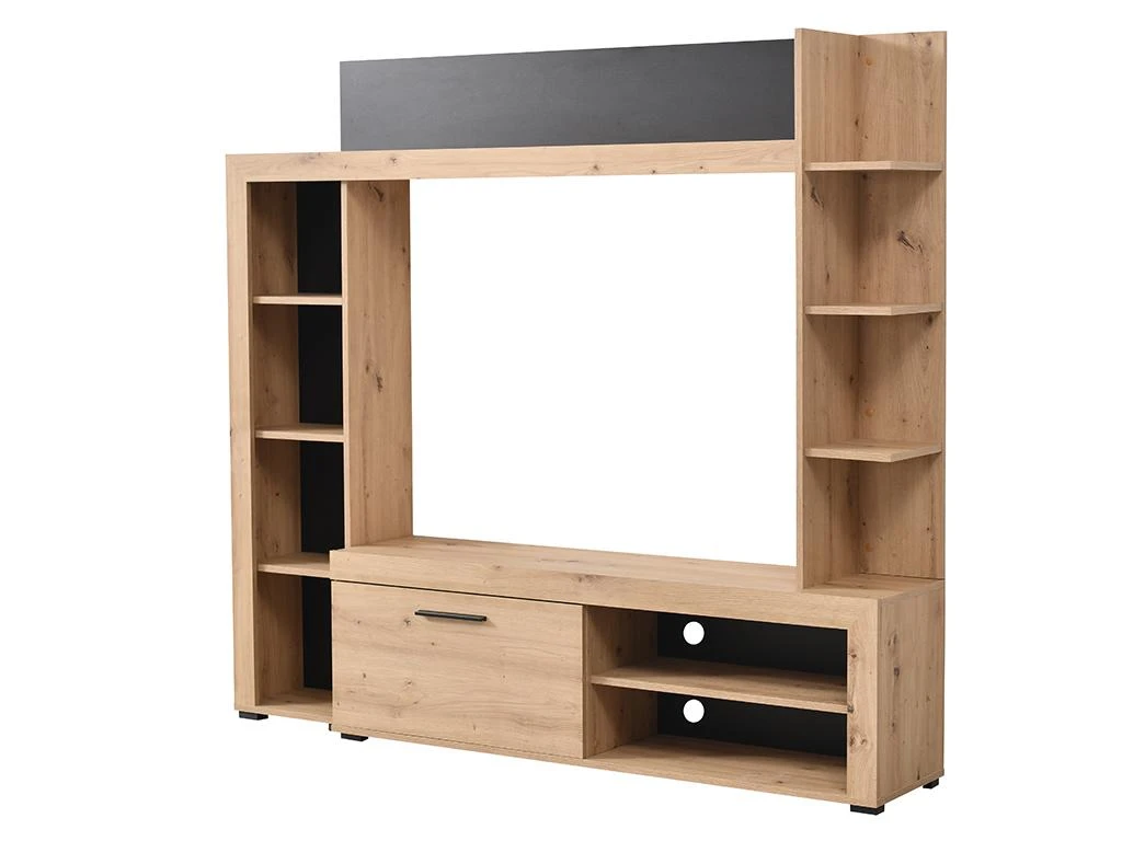 Mur TV BALTIMORE - Avec Rangements - Coloris : Chêne & Anthracite 3 Mur TV BALTIMORE - Avec Rangements - Coloris : Chêne & Anthracite – Image 3