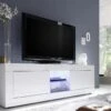 Meuble TV COMETE - LEDs - 2 Portes - Blanc Laqué -Deco.fr Soldes Boutique meuble tv 381499
