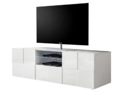 Meuble TV CALISTO - LEDs - 2 Portes & 1 Tiroir - Blanc Laqué -Deco.fr Soldes Boutique meuble tv 381785