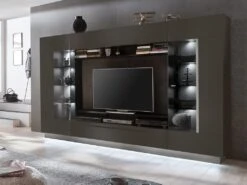 Mur TV BLAKE Avec Rangements - LEDs - MDF Anthracite