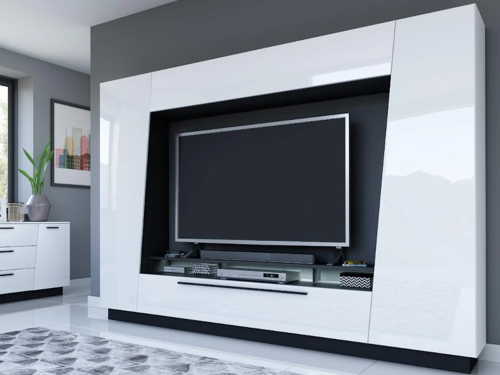 Mur TV CHACE Avec Rangements - LEDs - MDF Laqué Blanc 1 Mur TV CHACE Avec Rangements - LEDs - MDF Laqué Blanc
