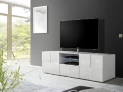 Meuble TV CALISTO - LEDs - 2 Portes & 1 Tiroir - Blanc Laqué -Deco.fr Soldes Boutique meuble tv 418267