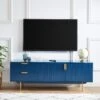 Meuble TV - 2 Portes Et 2 Tiroirs - MDF Et Métal - Bleu Et Doré - LIKANA 23 Meuble TV - 2 Portes Et 2 Tiroirs - MDF Et Métal - Bleu Et Doré - LIKANA -Deco.fr Soldes Boutique meuble tv 4305599
