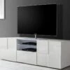 Meuble TV CALISTO - LEDs - 2 Portes & 1 Tiroir - Blanc Laqué -Deco.fr Soldes Boutique meuble tv 431895