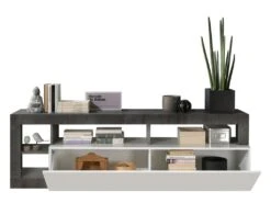 Meuble TV SEFRO - 1 Porte Et 4 Niches - Blanc Laqué Et Béton -Deco.fr Soldes Boutique meuble tv 437229