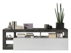 Meuble TV SEFRO - 1 Porte Et 4 Niches - Blanc Laqué Et Béton -Deco.fr Soldes Boutique meuble tv 437235