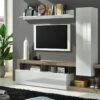 Mur TV Avec 2 Portes - Blanc Laqué Et Chêne - SEFRO 12 Mur TV Avec 2 Portes - Blanc Laqué Et Chêne - SEFRO -Deco.fr Soldes Boutique meuble tv 437245