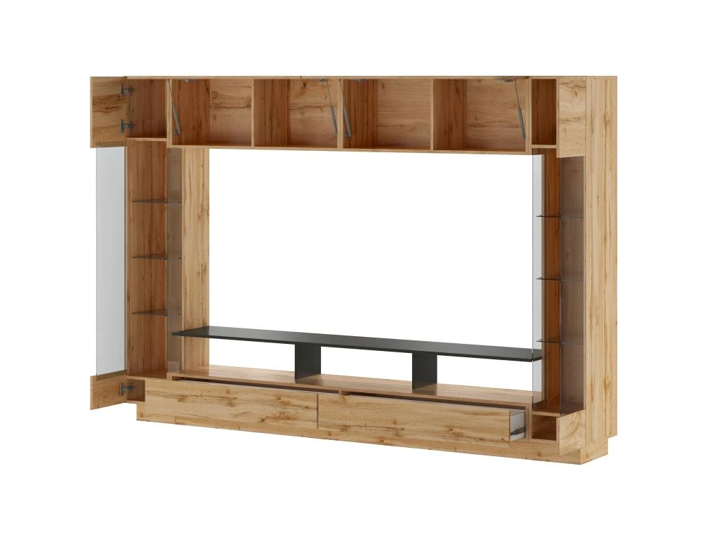 Mur TV Avec Rangements Et LEDs - Naturel - BRIANO 3 Mur TV Avec Rangements Et LEDs - Naturel - BRIANO – Image 3