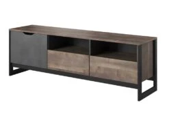 Meuble TV LAONILE - 1 Porte, 2 Tiroir Et 2 Niches - Noyer Et Anthracite -Deco.fr Soldes Boutique meuble tv 475989
