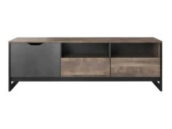 Meuble TV LAONILE - 1 Porte, 2 Tiroir Et 2 Niches - Noyer Et Anthracite -Deco.fr Soldes Boutique meuble tv 475991