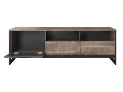 Meuble TV LAONILE - 1 Porte, 2 Tiroir Et 2 Niches - Noyer Et Anthracite -Deco.fr Soldes Boutique meuble tv 475995