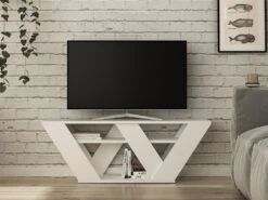 Meuble TV - 1 étagère - Blanc - ZANELO -Deco.fr Soldes Boutique meuble tv 504065