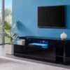 Meuble TV Avec 3 Portes Et 2 Niches - Avec Leds - MDF Laqué - Noir - BANON -Deco.fr Soldes Boutique meuble tv 5734641