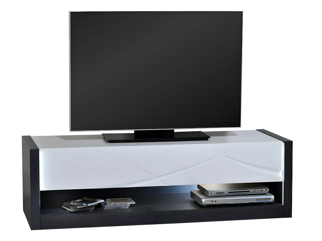 Meuble TV 1 Tiroir Et 1 Niche - Avec LEDs - Anthracite Et Blanc Laqué - LUDMILA 1 Meuble TV 1 Tiroir Et 1 Niche - Avec LEDs - Anthracite Et Blanc Laqué - LUDMILA