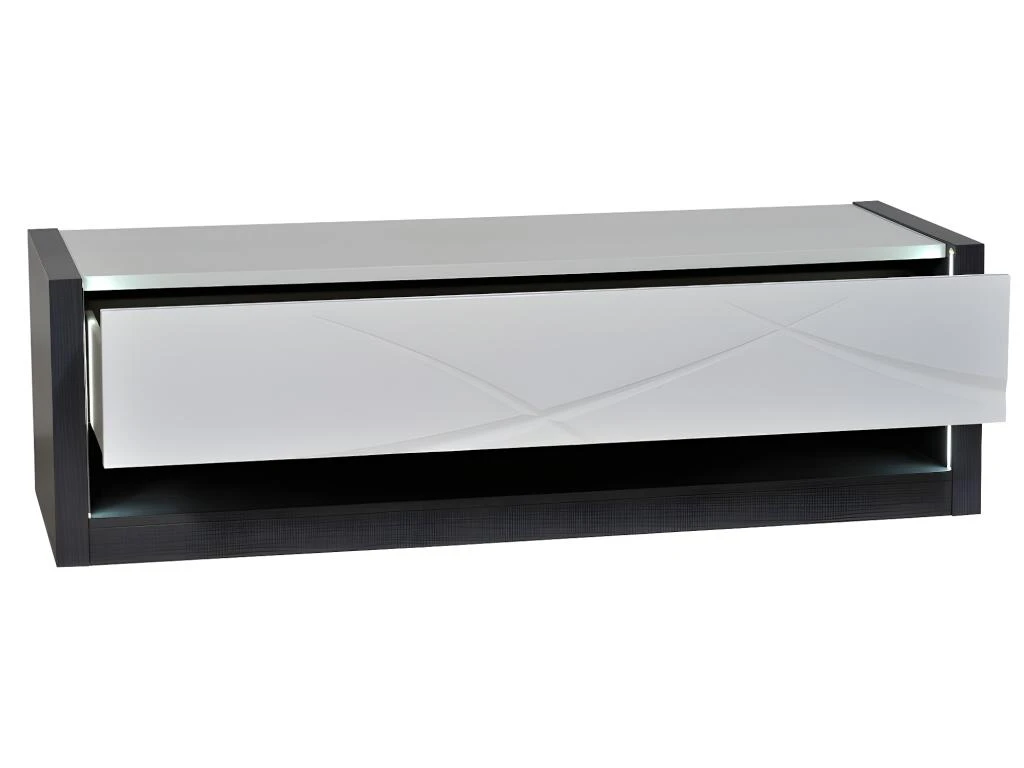 Meuble TV 1 Tiroir Et 1 Niche - Avec LEDs - Anthracite Et Blanc Laqué - LUDMILA 3 Meuble TV 1 Tiroir Et 1 Niche - Avec LEDs - Anthracite Et Blanc Laqué - LUDMILA – Image 3