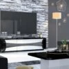 Meuble TV 3 Portes Avec LEDs - Blanc Et Noir Laqué - HAROUN -Deco.fr Soldes Boutique meuble tv 6949299