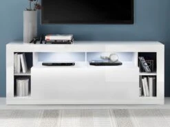 Meuble TV - 1 Porte Et 6 Niches - Avec LEDs - Blanc Laqué - BALKA -Deco.fr Soldes Boutique meuble tv 7276637