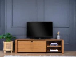 Meuble TV Avec 2 Portes Et 2 Niches - Teck - Coloris : Naturel - BEKASI