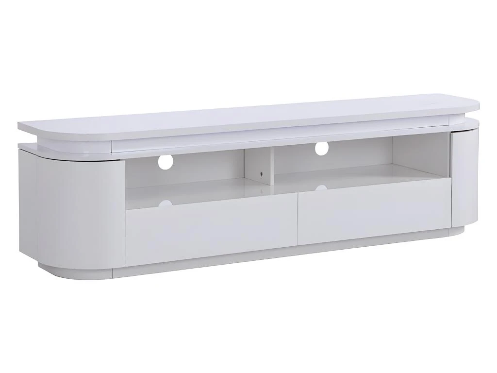 Meuble TV 2 Portes Et 2 Tiroirs Avec LEDs - MDF - Blanc Laqué - VANDANA 3 Meuble TV 2 Portes Et 2 Tiroirs Avec LEDs - MDF - Blanc Laqué - VANDANA – Image 3