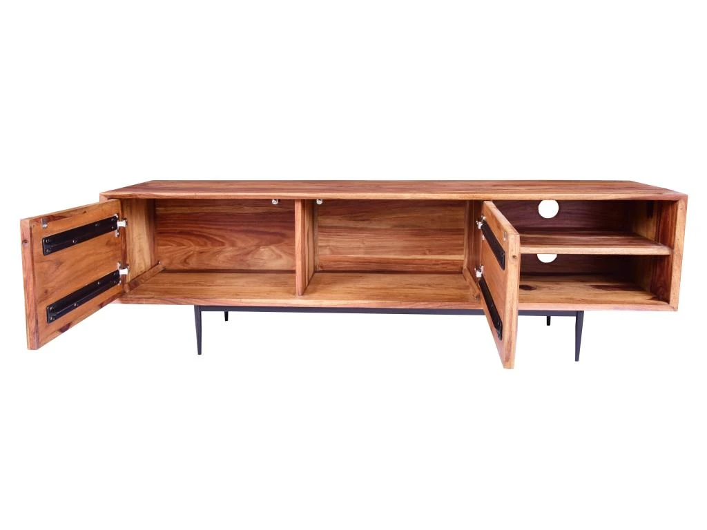 Meuble TV Avec 2 Portes Et 2 Niches - Bois De Sheesham Et Métal - Coloris : Naturel - ZELICINA 8 Meuble TV Avec 2 Portes Et 2 Niches - Bois De Sheesham Et Métal - Coloris : Naturel - ZELICINA – Image 8