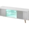 Meuble TV Design PARIS-HIT 140 Cm, 2 Portes Et 2 Niches, Coloris Blanc Et Gris + LED -Deco.fr Soldes Boutique meuble tv 8916625