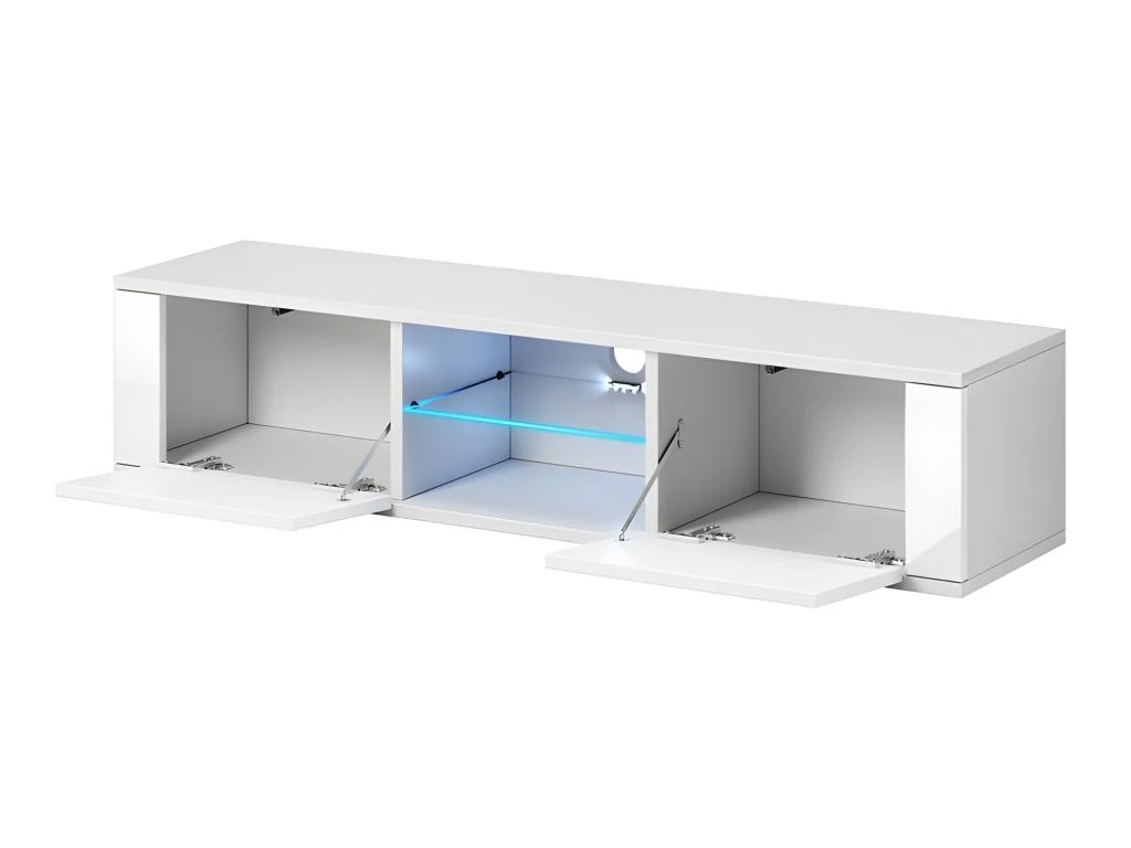 Meuble TV Design PARIS-HIT 140 Cm, 2 Portes Et 2 Niches, Coloris Blanc Et Gris + LED 4 Meuble TV Design PARIS-HIT 140 Cm, 2 Portes Et 2 Niches, Coloris Blanc Et Gris + LED – Image 4