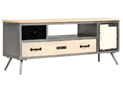 Meuble Télé Buffet Tv Télévision Design Pratique Bois De Manguier Massif Et Acier 120 Cm 2502149