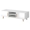 Meuble TV Design EDEN II 140 Cm, 2 Portes Et 2 Niches, Coloris Blanc. Type Scandinave.