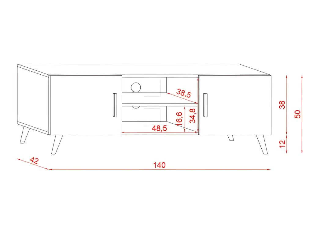 Meuble TV Design EDEN II 140 Cm, 2 Portes Et 2 Niches, Coloris Blanc. Type Scandinave. 4 Meuble TV Design EDEN II 140 Cm, 2 Portes Et 2 Niches, Coloris Blanc. Type Scandinave. – Image 4
