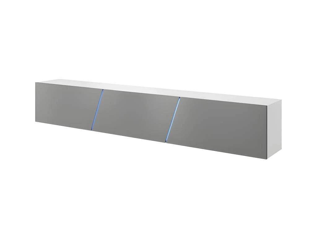 Meuble TV Design SPEED, 240 Cm, 1 Porte Et 3 Espaces De Rangement, Coloris Blanc Et Gris Avec LED Intégrée. 1 Meuble TV Design SPEED, 240 Cm, 1 Porte Et 3 Espaces De Rangement, Coloris Blanc Et Gris Avec LED Intégrée.