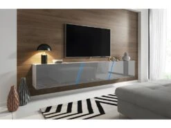 Meuble TV Design SPEED, 240 Cm, 1 Porte Et 3 Espaces De Rangement, Coloris Blanc Et Gris Avec LED Intégrée. 5 Meuble TV Design SPEED, 240 Cm, 1 Porte Et 3 Espaces De Rangement, Coloris Blanc Et Gris Avec LED Intégrée. -Deco.fr Soldes Boutique meuble tv 8919467