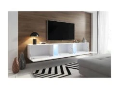 Meuble TV Design SPEED, 240 Cm, 1 Porte Et 3 Espaces De Rangement, Coloris Blanc Et Gris Avec LED Intégrée. 6 Meuble TV Design SPEED, 240 Cm, 1 Porte Et 3 Espaces De Rangement, Coloris Blanc Et Gris Avec LED Intégrée. -Deco.fr Soldes Boutique meuble tv 8919469