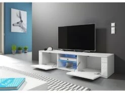 Meuble TV Design PARIS-HIT 140 Cm, 2 Portes Et 2 Niches, Coloris Noir + LED -Deco.fr Soldes Boutique meuble tv 8919895