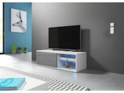 Meuble TV Design BREST-HIT 100 Cm, 1 Porte Et 2 Niches, Coloris Blanc Et Gris + LED 5 Meuble TV Design BREST-HIT 100 Cm, 1 Porte Et 2 Niches, Coloris Blanc Et Gris + LED -Deco.fr Soldes Boutique meuble tv 8920153