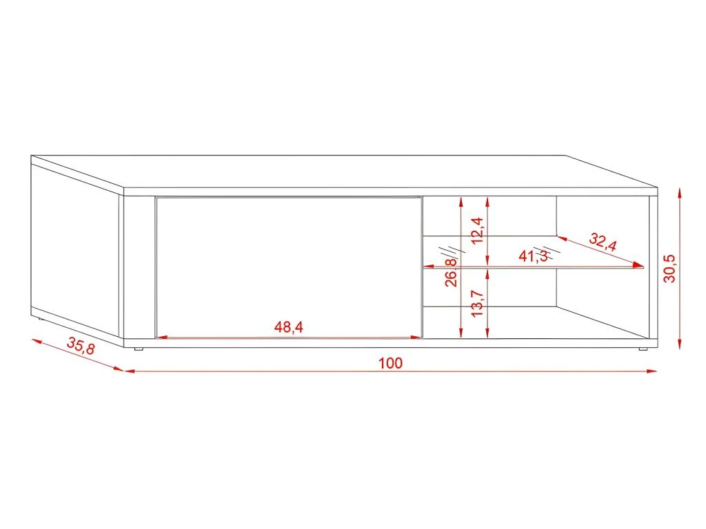 Meuble TV Design BREST-HIT 100 Cm, 1 Porte Et 2 Niches, Coloris Blanc Et Gris + LED 4 Meuble TV Design BREST-HIT 100 Cm, 1 Porte Et 2 Niches, Coloris Blanc Et Gris + LED – Image 4