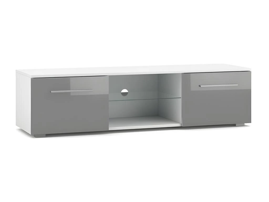 Meuble TV Design LEON 140 Cm. 2 Portes Et Niche Coloris Blanc Et Gris Brillant 1 Meuble TV Design LEON 140 Cm. 2 Portes Et Niche Coloris Blanc Et Gris Brillant