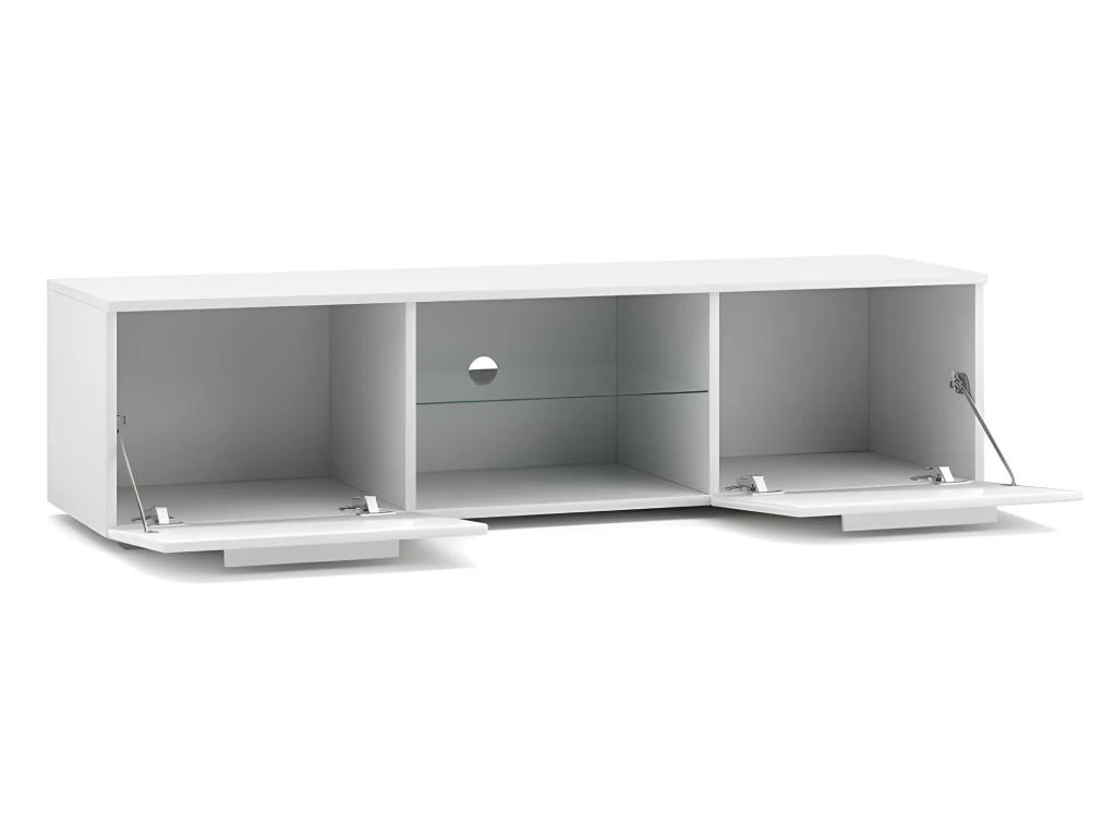 Meuble TV Design LEON 140 Cm. 2 Portes Et Niche Coloris Blanc Et Gris Brillant 3 Meuble TV Design LEON 140 Cm. 2 Portes Et Niche Coloris Blanc Et Gris Brillant – Image 3