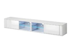 Meuble TV Design BREST-HIT XXL 200 Cm, 2 Portes Et 4 Niches. Coloris Blanc + LED