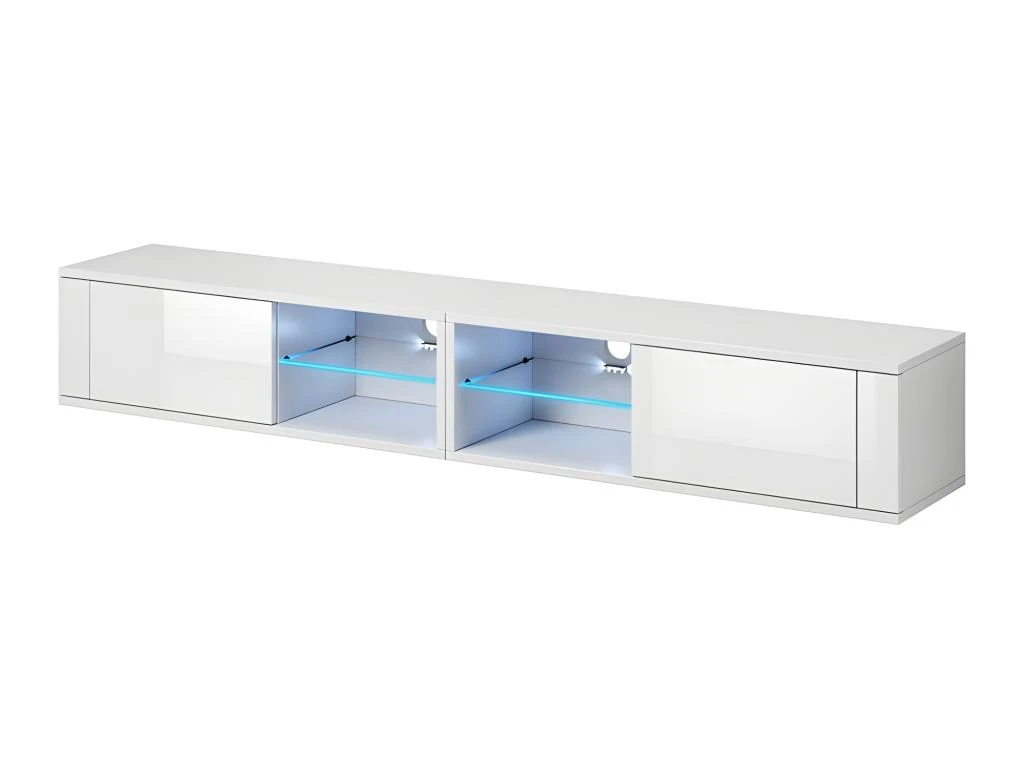 Meuble TV Design BREST-HIT XXL 200 Cm, 2 Portes Et 4 Niches. Coloris Blanc + LED 1 Meuble TV Design BREST-HIT XXL 200 Cm, 2 Portes Et 4 Niches. Coloris Blanc + LED