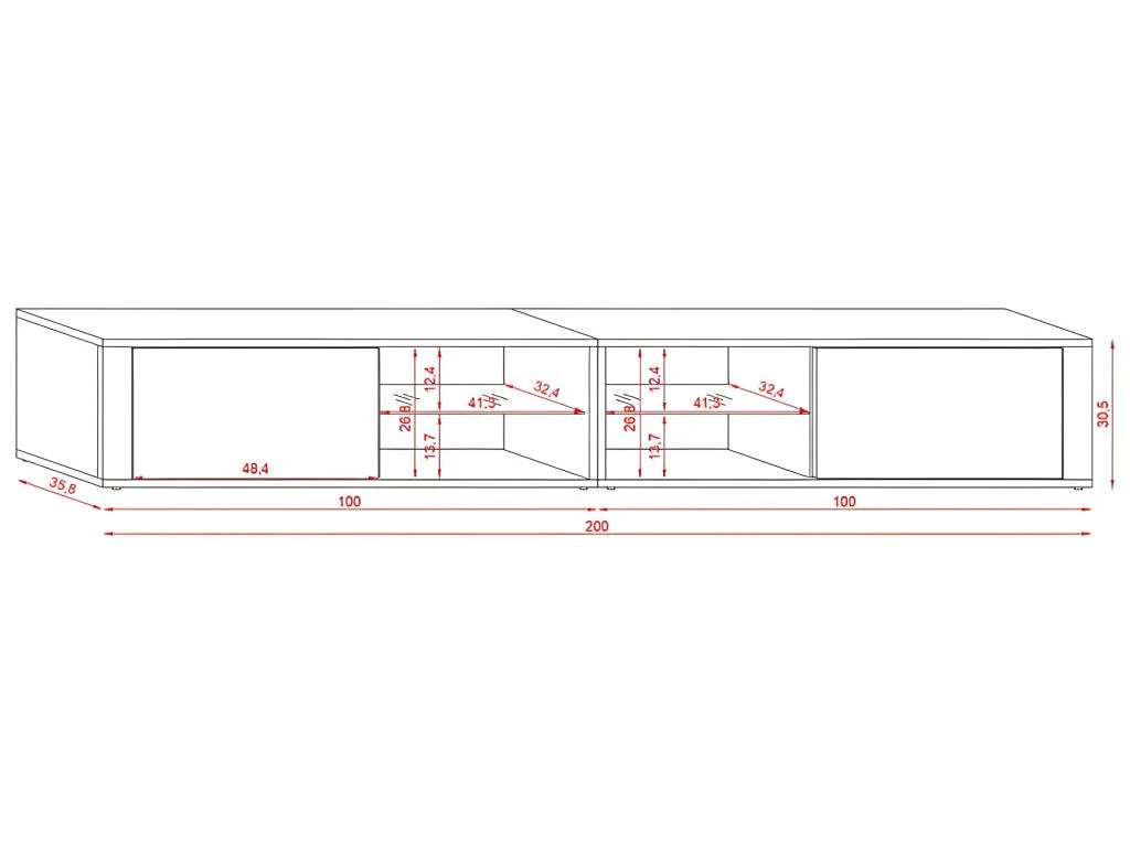 Meuble TV Design BREST-HIT XXL 200 Cm, 2 Portes Et 4 Niches. Coloris Blanc + LED 5 Meuble TV Design BREST-HIT XXL 200 Cm, 2 Portes Et 4 Niches. Coloris Blanc + LED – Image 5