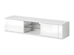 Meuble TV Design PARIS-HIT 140 Cm, 2 Portes Et 2 Niches, Coloris Blanc Mat Et Blanc Brillant